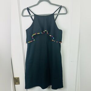 Black Dress with Colorful Pom Pom Trim